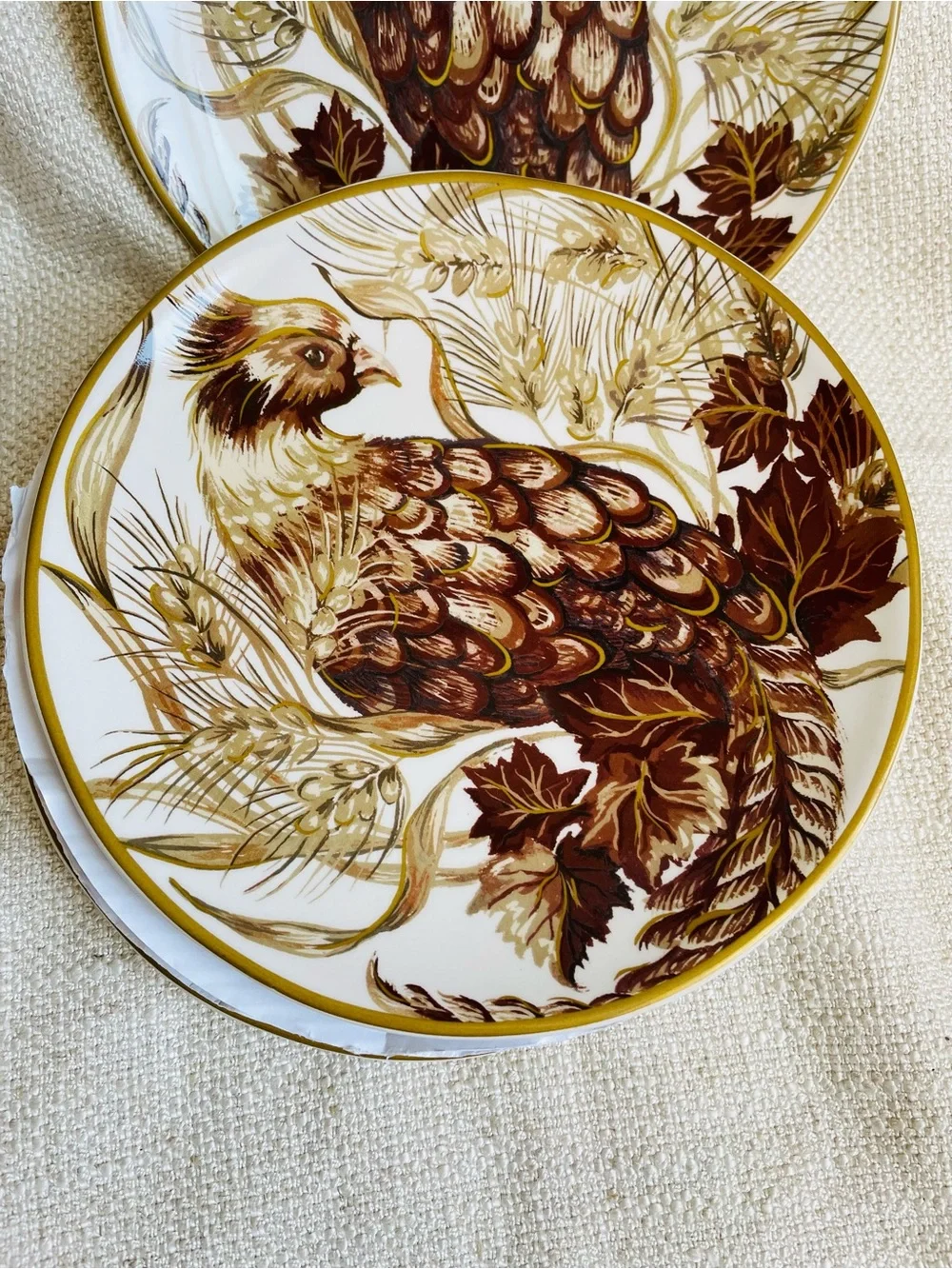 Pottery Barn Pheasant Bird Accent Salad Plates Set of 4 NIB